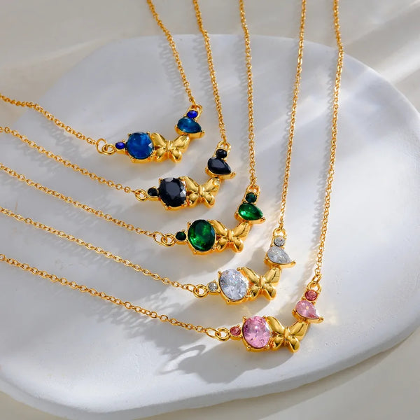 Oval Electroplated Necklace for Women in 304 Stainless Steel with 18K Real Gold PVD Coating and Zircon Inlay, Featuring Cable Chain