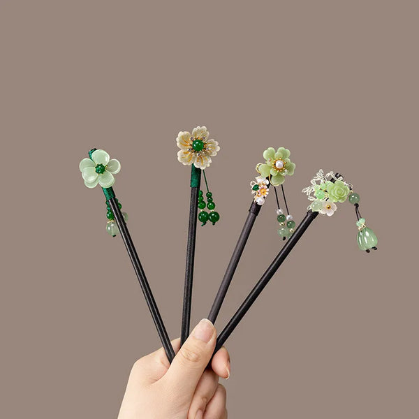 Imitation Ebony Retro Hair Clip Women's Hair Accessories Hairband Bohemian Floral Print Wooden Hair Accessories