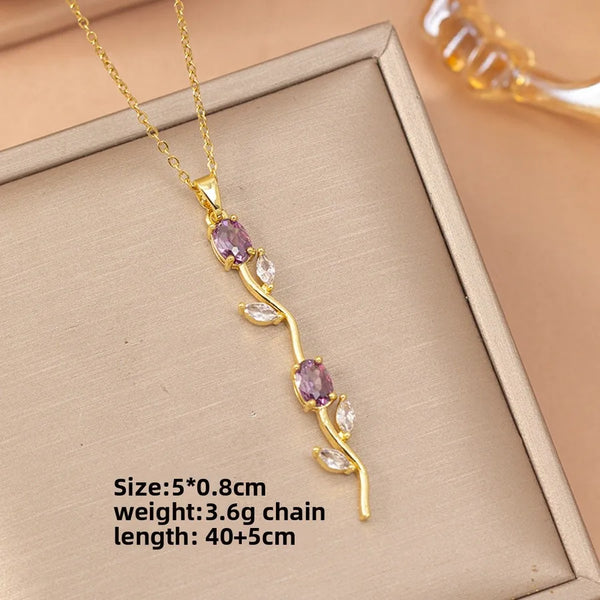 Rose Necklace for Women with Titanium Steel Cable Chain and Copper Pendant Inlaid with Zircon