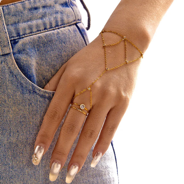 Handmade Heart Shape Bracelet for Women in 304 Stainless Steel with KC Golden PVD Coating and Zircon Inlay on Cable Chain