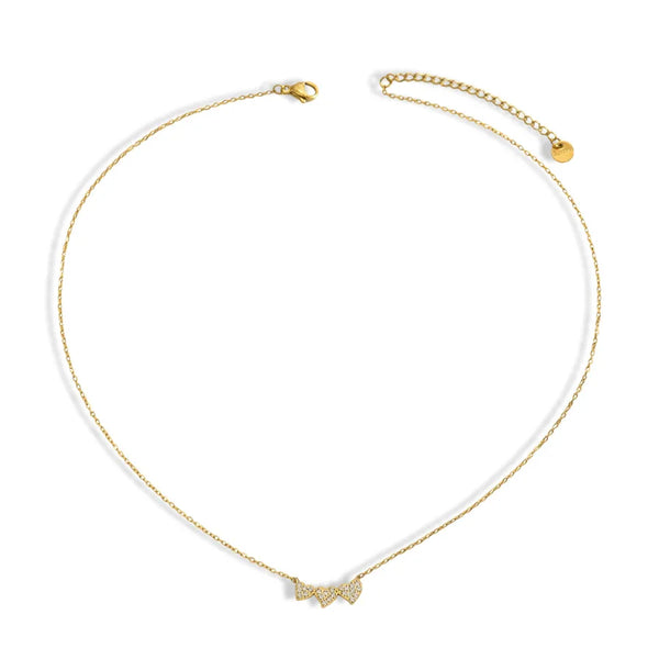 Inlaid Diamond 304 Stainless Steel Vacuum Electroplating (In Furnace) 18K Real Gold Plated Heart Collarbone Chain Thin Chain Pendant Necklace  Design Metal Jewelry Waterproof Non-Fading Mixed Color (Jewelry Metal Contrast Color) Ball Chain for Women