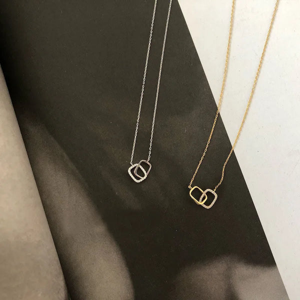 Autumn and Winter New S925 Sterling Silver K Gold Plated Necklace Ladies Diamond Hollow Double Ring Interlocking Clavicle Chain