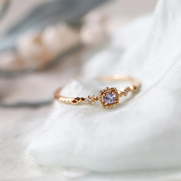 Versatile Thin 14K Gold Plated Natural Sapphire Box Ring Fashionable Luxury Women's Copper Jewelry Accessory For All Occasions