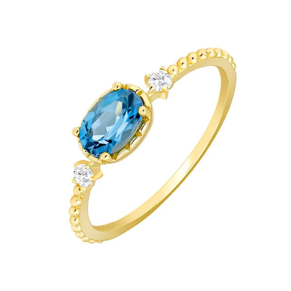 14K Gold Plated 925 Sterling Silver Topaz Geometric Rings