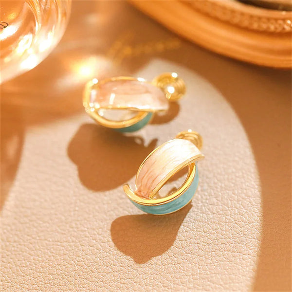 1 Pair Elegant Romantic Marine Style Color Block Enamel 304 Stainless Steel 18K Gold Plated Ear Studs