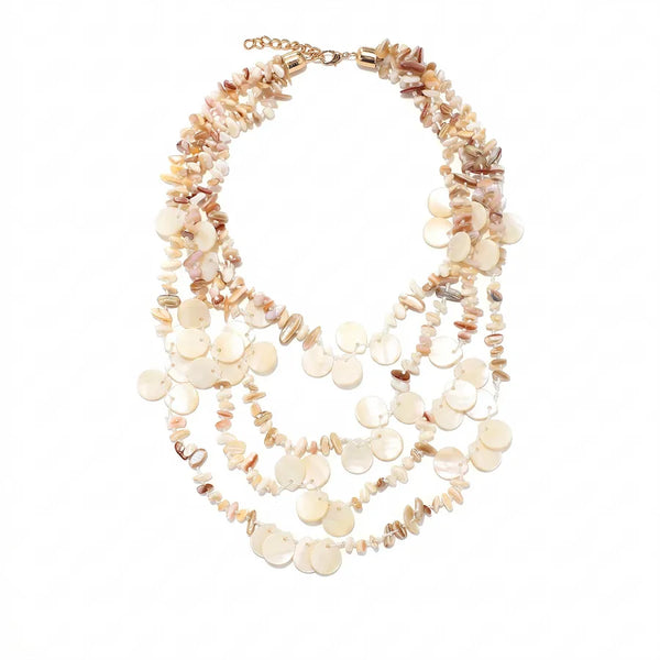 Braid Shell Necklace with Shell Inlay and Woven Chain, Alloy Pendant Material for Women