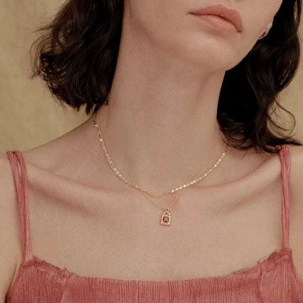 925 Sterling Silver Rose Gold Plated Silver Year Amulet Clasp Agate Ruby Necklace Layered Collarbone Chain for Women