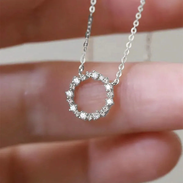Round Claw Setting Pendant Necklace for Women in KC Golden Plated Copper with Zircon and Cable Chain featuring Water Plating