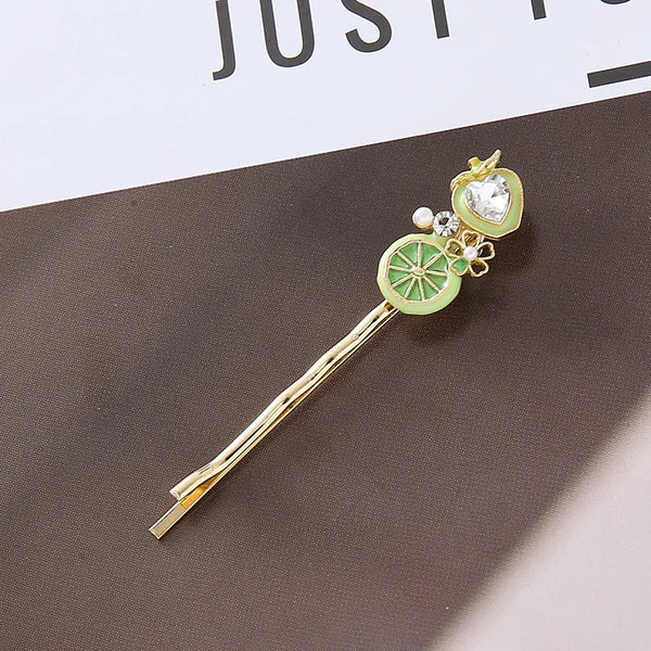 Cute Apple Hair Pins for Women in Zinc Alloy with Rhinestone Inlay, 3 Pieces Set