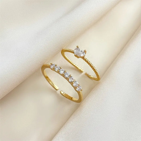 1 piece retro heart shape copper inlay zircon open ring