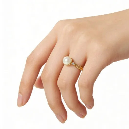 Women’s Shell Pattern Ring in Copper with 14K Real Gold Electroplated Finish Featuring Zircon Inlay
