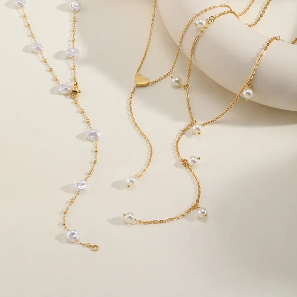 201 Stainless Steel Imitation Pearl Solid Color PVD Coated Stone-Free Elegant Lobster Trigger Clasp Closure Y-Necklace