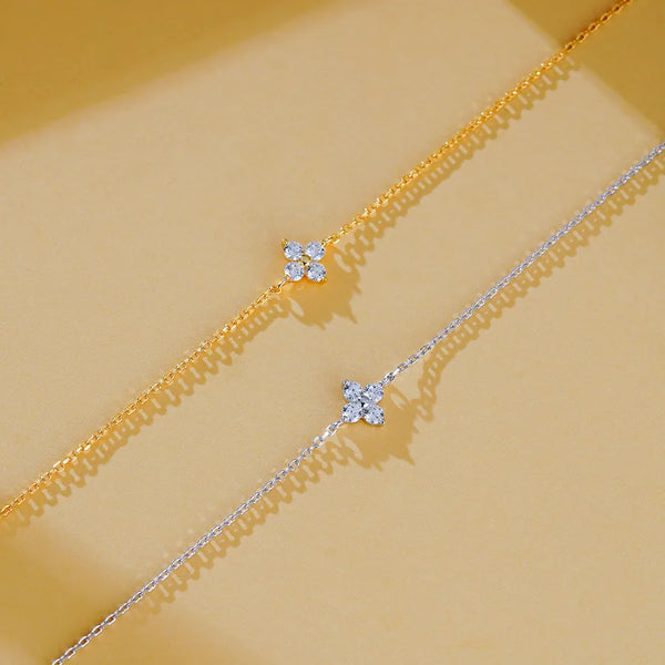 S925 Pure Silver Mini Gold Plated Four Leaf Clover Women's Simple Luxury Floral Bracelet Bohemian Style Stackable Hand Jewelry