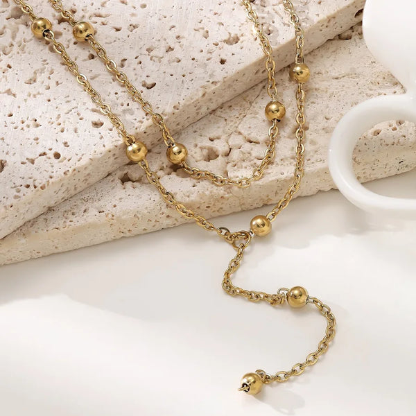 Round Tassel Y-Necklace Lariat Necklace for Women in Titanium Steel with Cable Chain