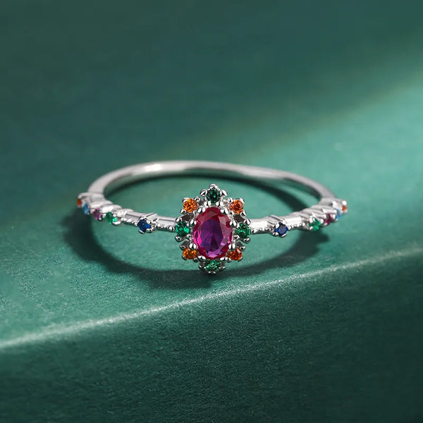 925 Sterling Silver Ring Women's Ring Colorful Zirconia Jewelry Geometric Pattern Cold Style Triangular And Circular Craft