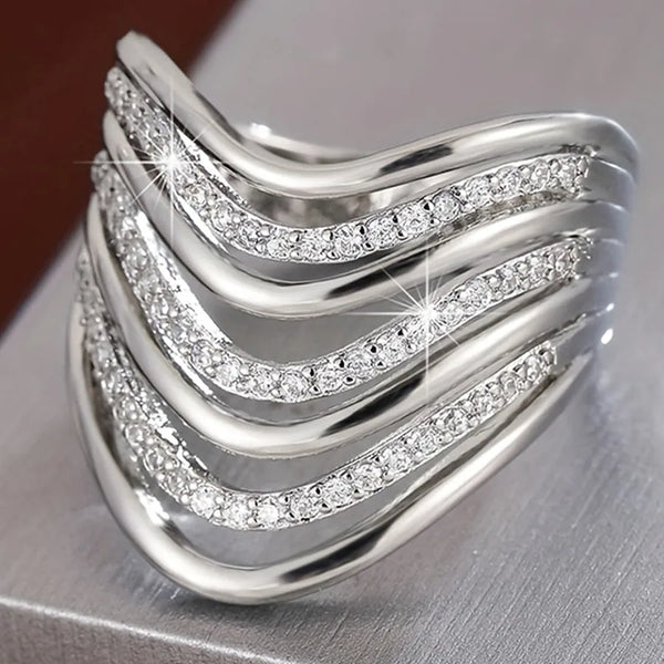 V Shape Ring with Claw Setting in Copper Featuring KC Golden Water Plating and 0.03µm Thick Zircon Inlay