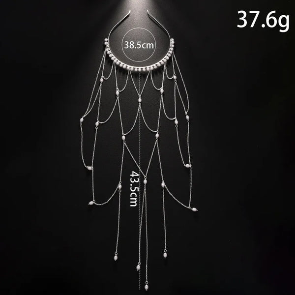 Hot Mesh Tassel Pearl Hair Band High Sense  Fashion Elegant Jewelry Hair Accessories Bridal Accessories