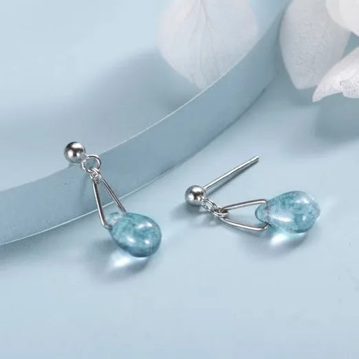 1 Pair 925 Sterling Silver Acrylic Water Droplets Ear Studs