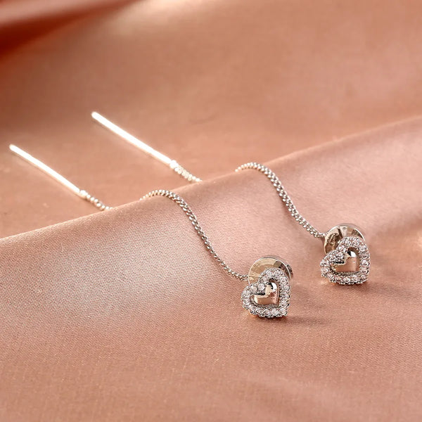 1 pair fairy style casual heart shape solid color inlay copper zircon drop earrings