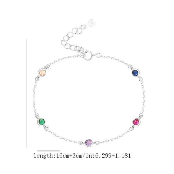 Fashionable Round Color Diamond Bracelet S925 Sterling Silver Elegant Design Multicolor Diamond Versatile Women's Jewelry Accessory