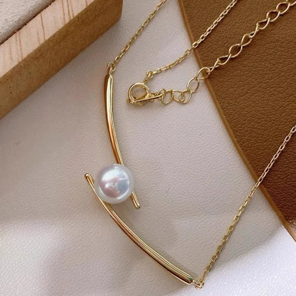 14K Gold Plated Pearl Pendant Necklace Women's Elegant Couple Clavicle Chain Natural Freshwater Akoya Pearl Single Dot Design