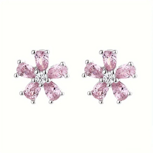 Pink Diamond Stud Earrings Women S925 Sterling Silver Zirconia New Simple Fashionable Office Casual Classic Style Gift For Valentine's Day