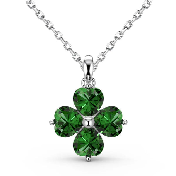 925 Sterling Silver Rhinestones Inlay Flower Pendant Necklace