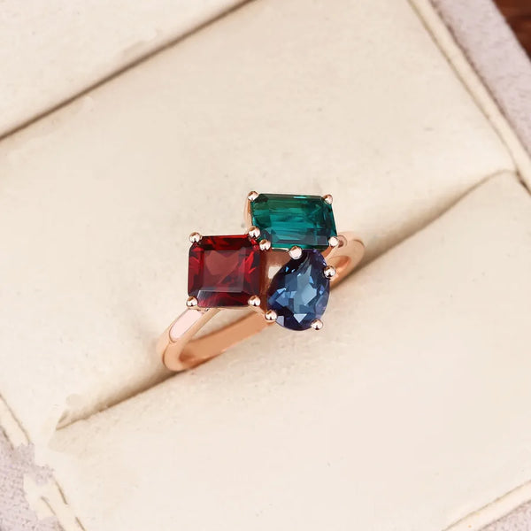 Unisex Geometric Rings in Rose Gold Electroplated Copper with Zircon Inlay