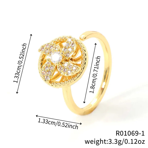 Minimalist Geometric Zircon Inlaid Design Open Adjustable Size Ring for Men and Women KC Gold Plated
