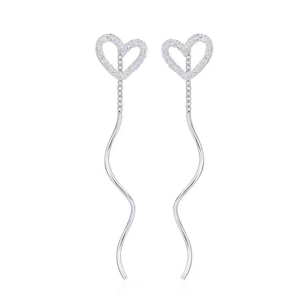 1 Pair Silver Zircon Heart Shape Ear line