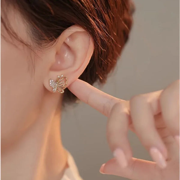1 pair lady butterfly plating inlay copper zircon ear studs