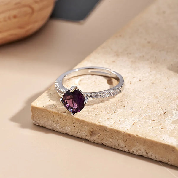 Fashionable Round Plated Zirconia Ring Color Retention  Style Adjustable Size Handmade Polished Engraved
