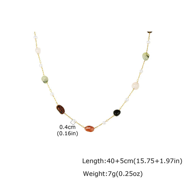 Three-dimensional Geometric Women's Necklace in 304 Stainless Steel with 18K Gold PVD Coating, Natural Stone Inlay, Cable Chain