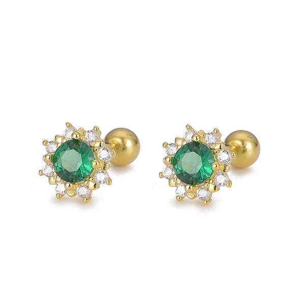1 Pair Silver Zircon Round Ear Studs