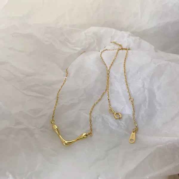 V Shape Pendant Necklace for Women in 925 Sterling Silver with 18K Real Gold Plated Electroplated Finish, Simple Style