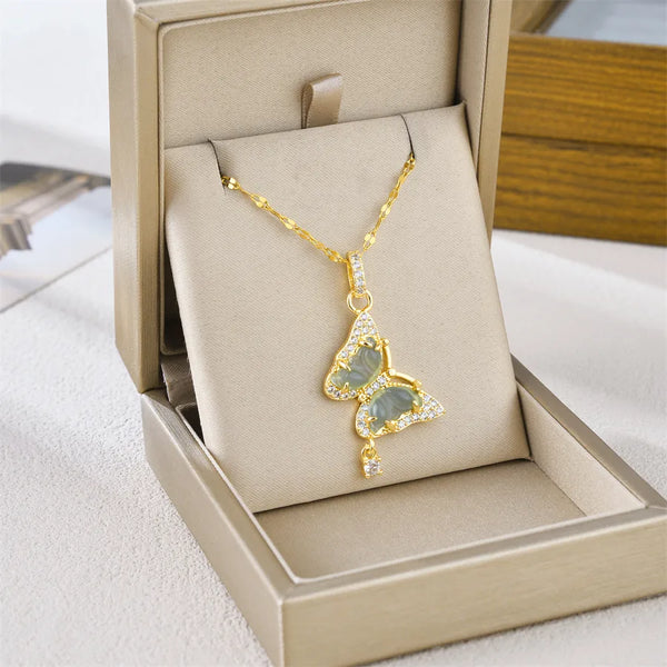 Butterfly Necklace for Women in 316 Stainless Steel with 18K Real Gold Plated Finish Featuring Zircon on Cable Chain