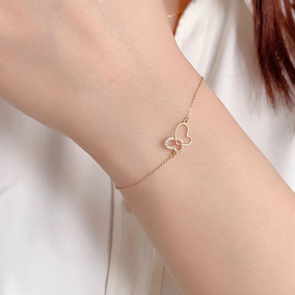 925 Sterling Silver Silver Plated 18K Gold Butterfly Double Heart Bracelet Unique Design Luxury Style Women's Jewelry Accessories