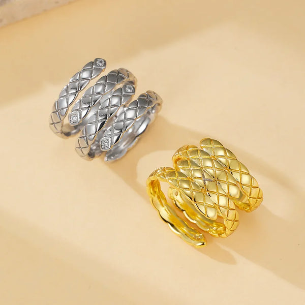 Three-dimensional Lines Ring for Women in Copper with 18K Real Gold Water Plating and Zircon Inlay