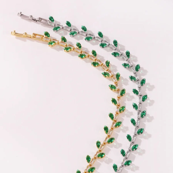 Electroplated Leaf Bracelet for Women with 18K Real Gold Plated Copper and Zircon Inlay, Handmade Chain Featuring Water Plating
