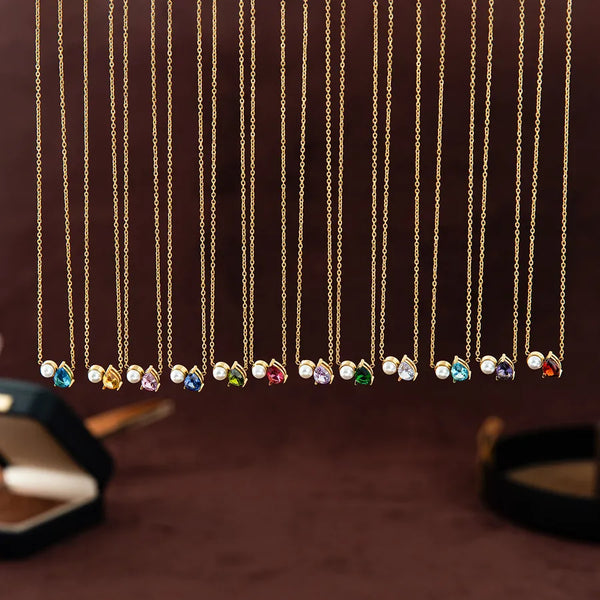 Wholesale Jewelry Retro Shiny Water Droplets Titanium Steel Pearl Zircon 18K Gold Plated Inlay Necklace