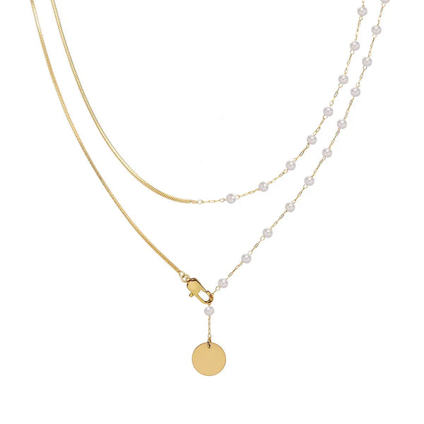 Wholesale Jewelry Simple Style Solid Color 304 Stainless Steel 18K Gold Plated Patchwork Layered Necklaces