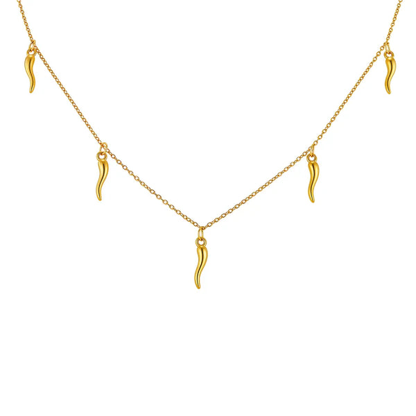 Asymmetrical Chili Necklace for Women in 201 Stainless Steel with 18K Real Gold Plated PVD Coated Finish and Cable Chain
