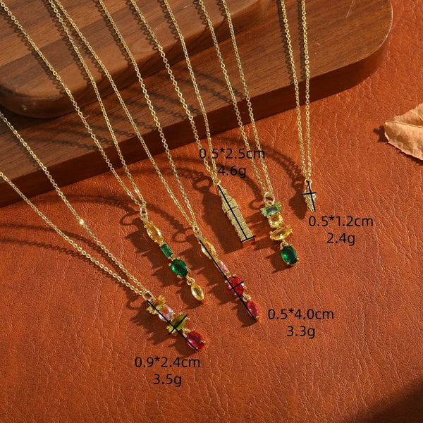 Simple and Elegant Colorful Zircon Inlaid 14k Geometric Vacuum Electroplated Collarbone Chain Necklace