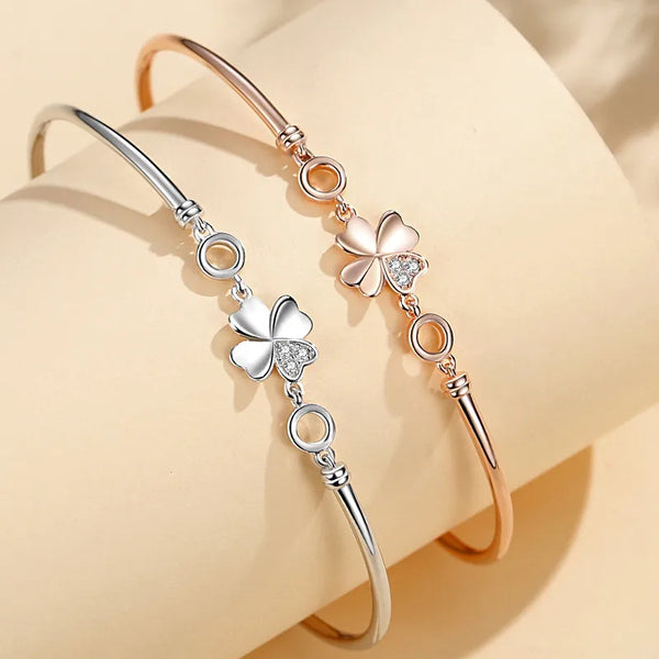 New Style Pure Silver S925 Four Leaf Clover Diamond Women's Bracelet Fresh Spring Love Day Gift Bohemian Floral Print Craft