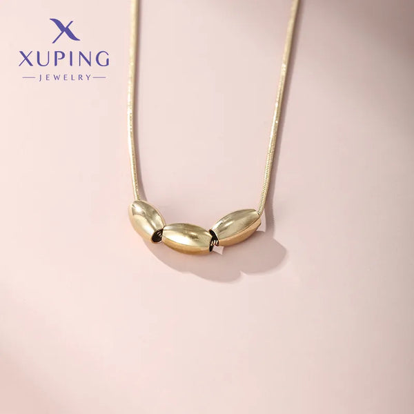 304 Stainless Steel 18K Gold Plated Vintage Style XUPING Beaded Plating Chain Solid Color Necklace