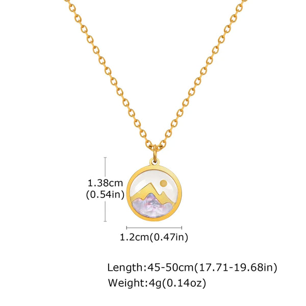 Elegant Simple Style Streetwear Mountain 201 Stainless Steel Inlay Shell Pendant Necklace 1 Piece