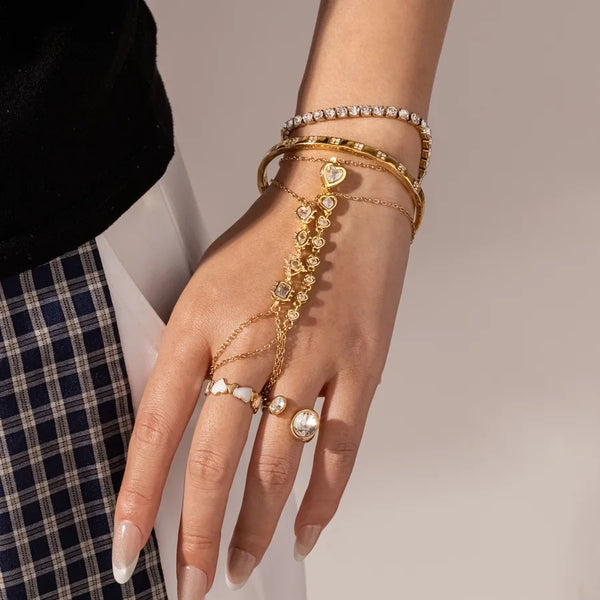 Geometric Electroplated Bracelets for Women in 304 Stainless Steel with 18K Real Gold PVD Coating and Zircon Inlay on Cable Chain