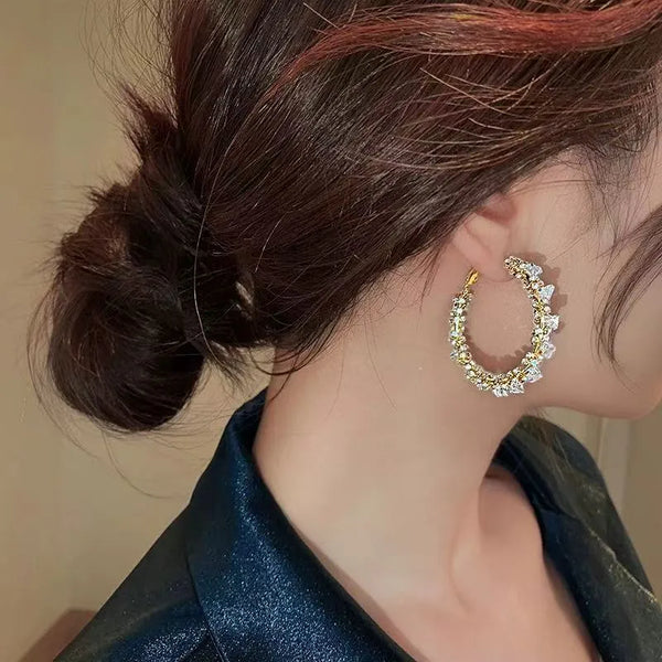 Exaggerated Full Drill Circle Earrings Elegant Women's Fashion Summer Jewelry Geometric Pattern Copper Zircon 18K Gold Earring