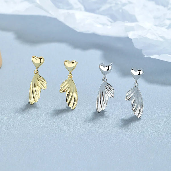 Heart Shape Stud Earrings for Women in 925 Sterling Silver with Electroplated Gold Plating Process, Golden Finish
