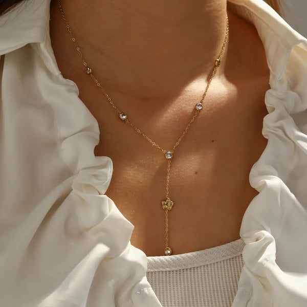 18K Gold Plated 304 Stainless Steel Vacuum Electroplating (In Furnace) Zircon Cross Heart Eye Electroplating Simple Style Cable Chain/Cross Chain/O Chain Y Chain Necklace for Women Valentine's Day
